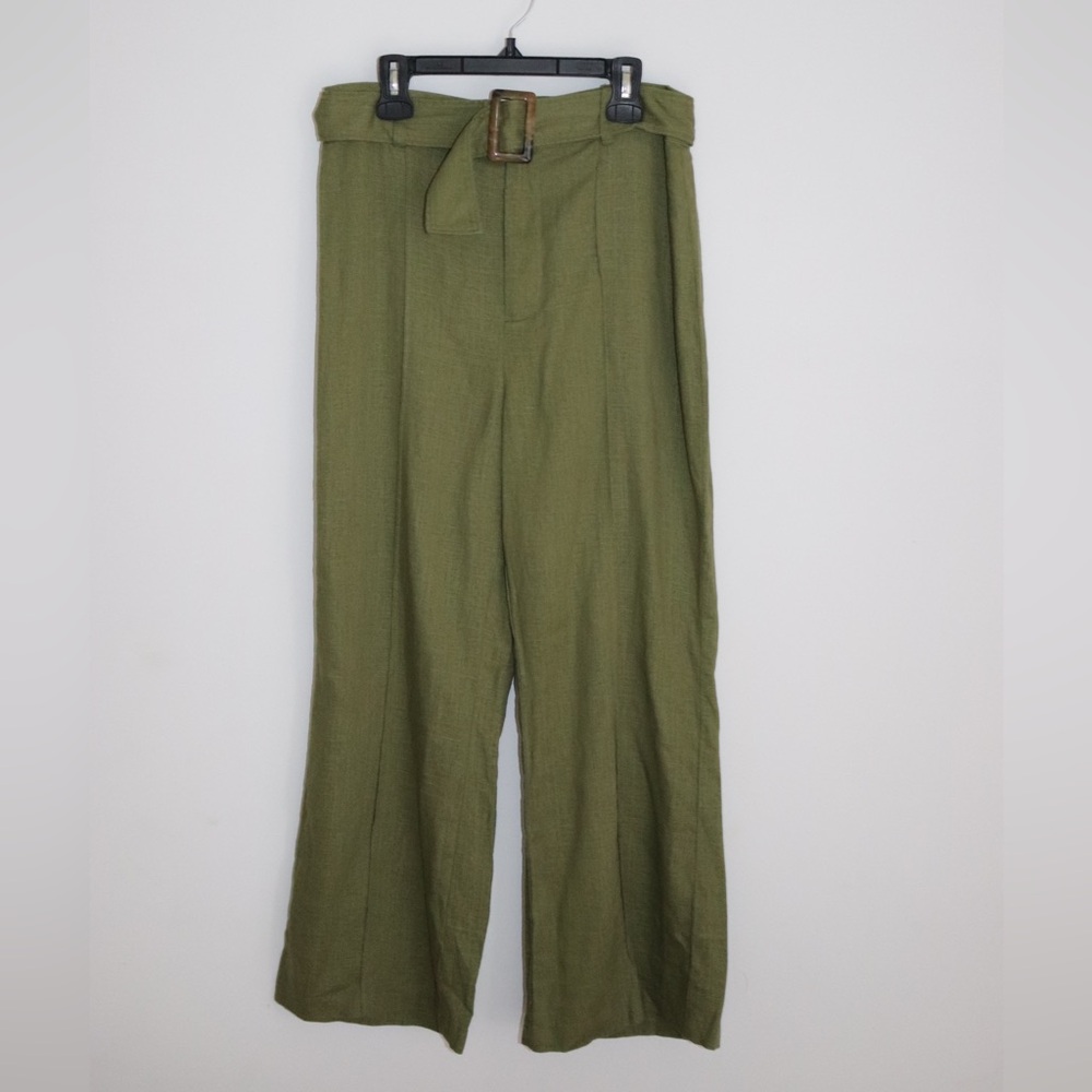 English Factory | Green Flare Belted Linen Pants Size M